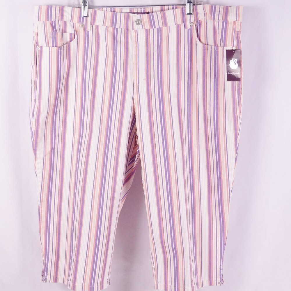 Gloria Vanderbilt Amanda Purple & Pink Striped Capri Jeans Plus Size 22W NWT - Picture 2 of 7